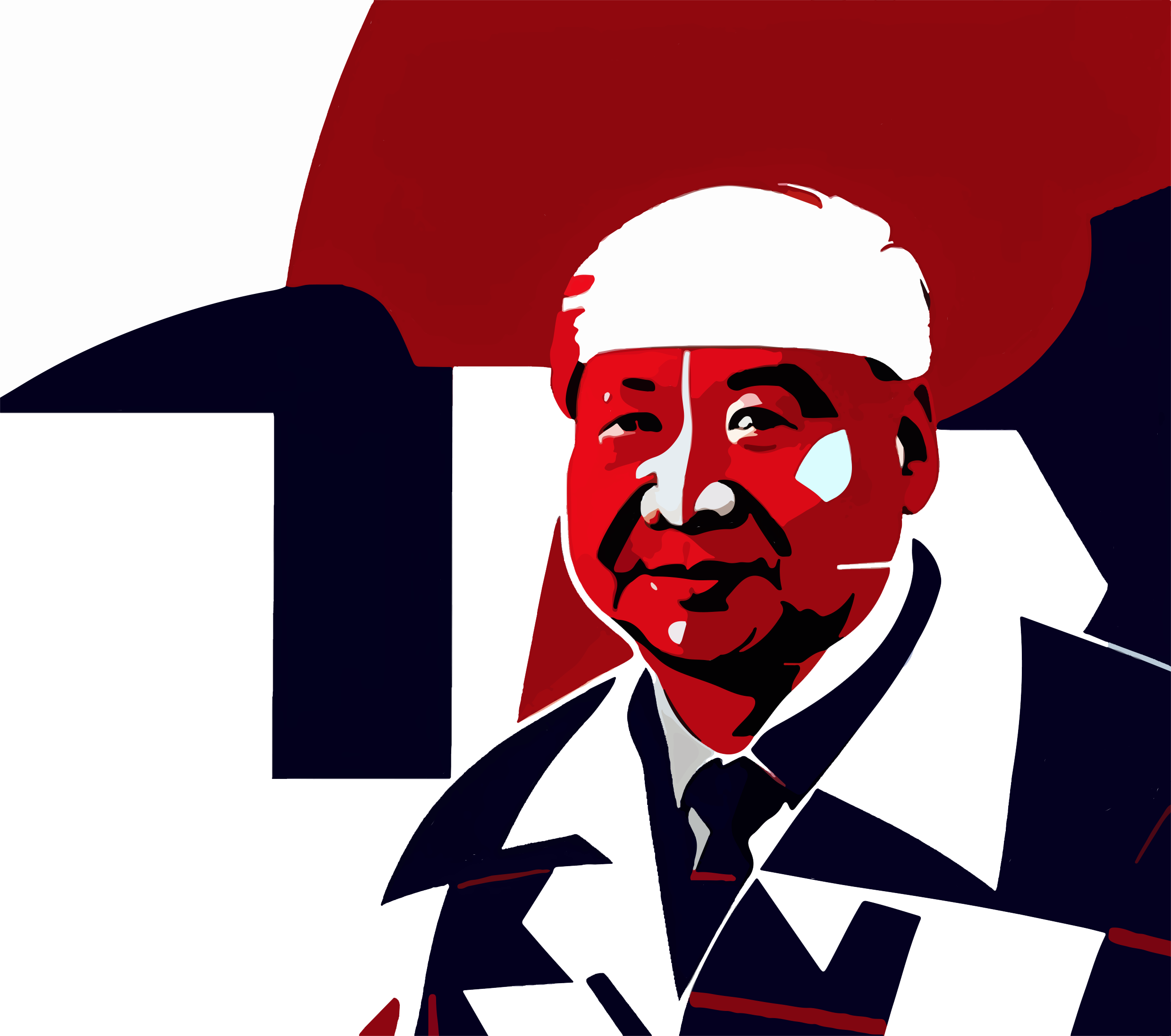 Líder Asiático: Retrato Gráfico Vermelho, Branco e Azul