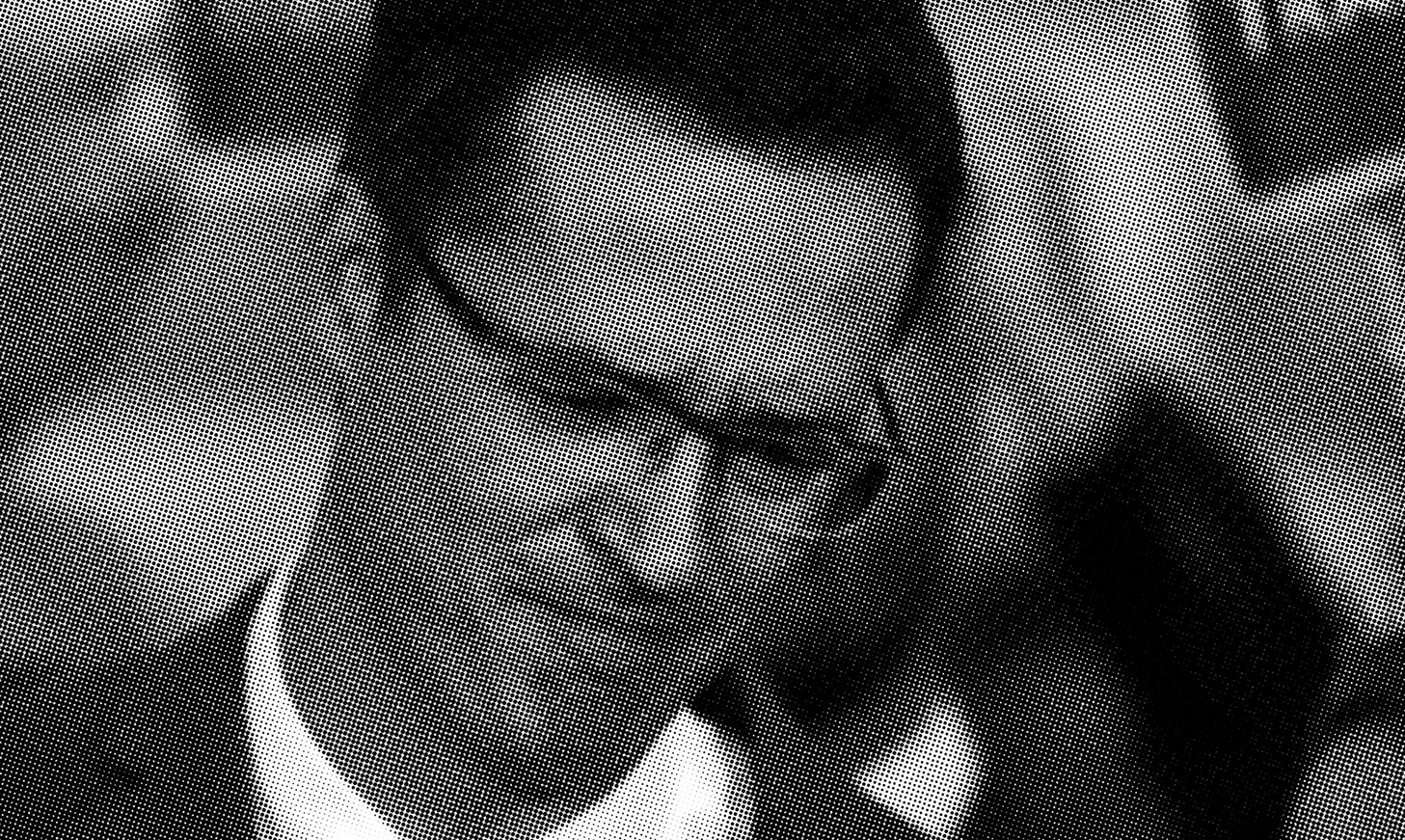 Homem pensativo com óculos em arte halftone