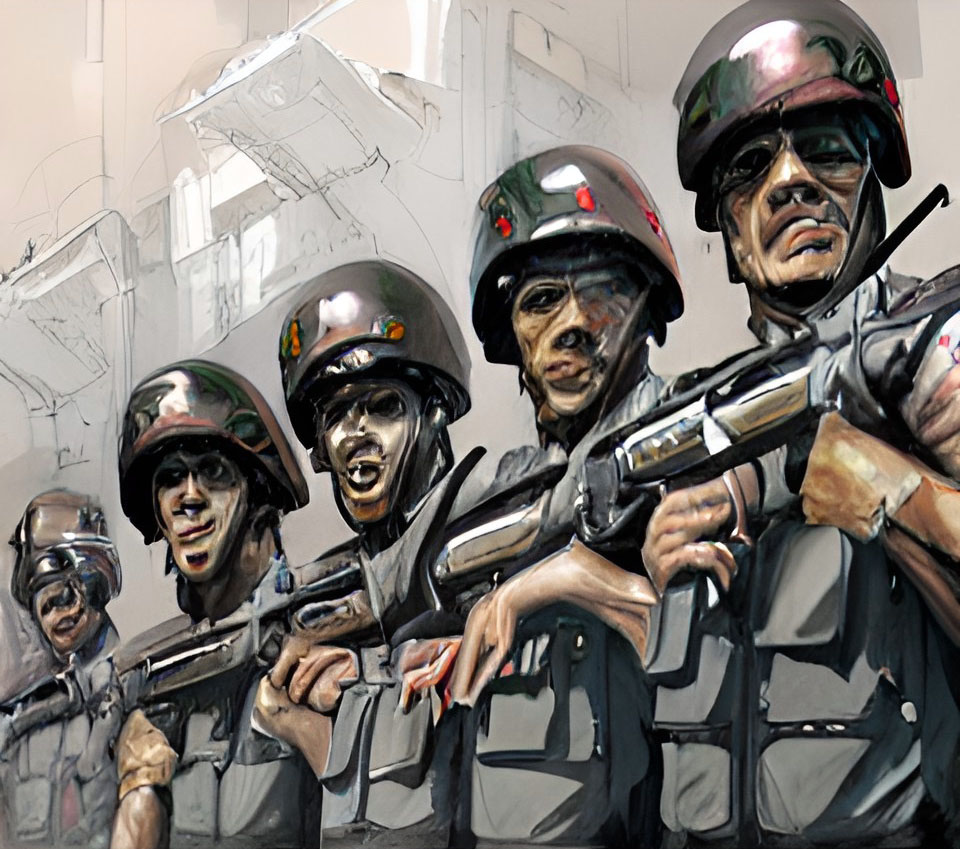 Soldados em Posição de Combate em Cenário Urbano