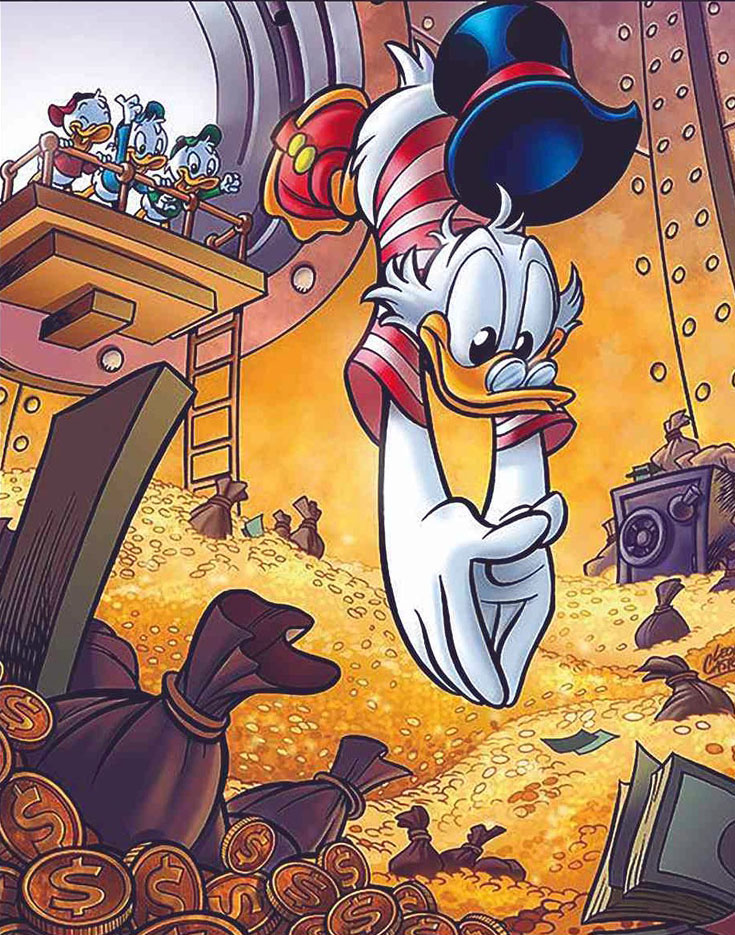 Tio Patinhas Mergulhando no Cofre de Ouro com Sobrinhos