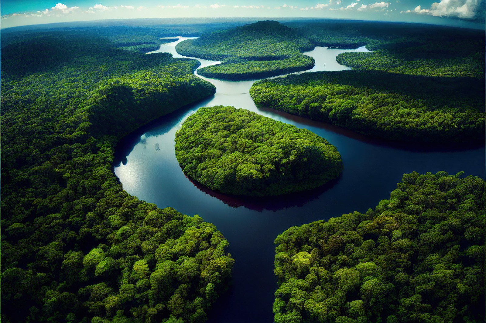 Amazônia Vista Aérea: Rio Serpentino na Floresta Exuberante
