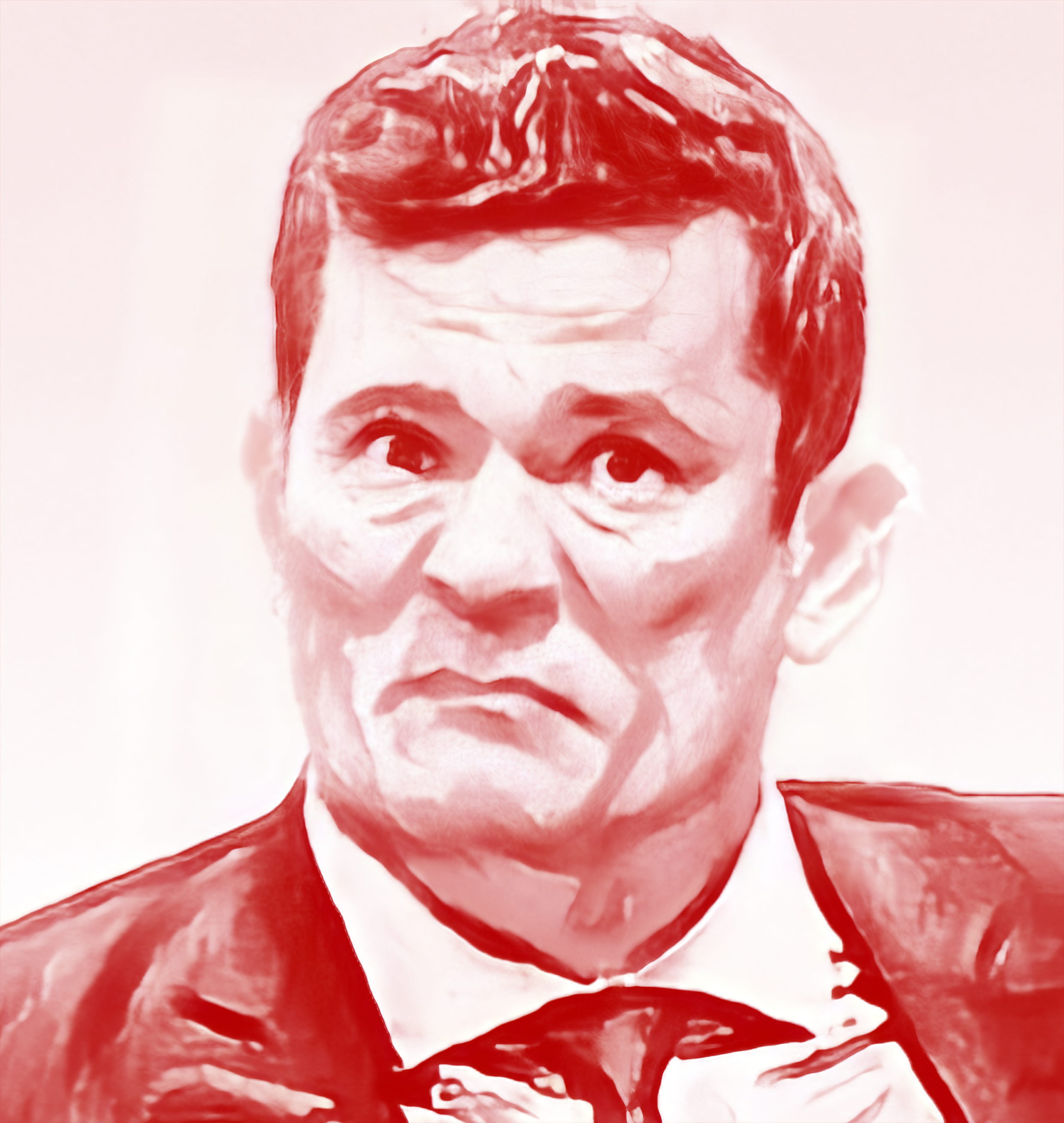 Retrato Homem Sério em Tons de Vermelho e Branco