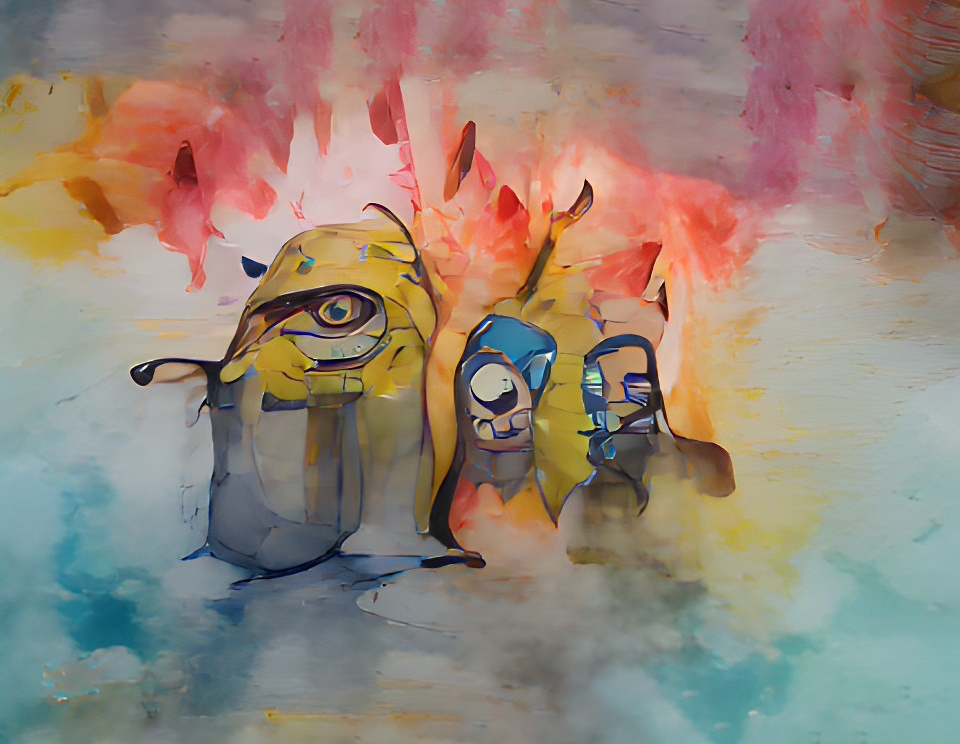 Olhar Vigilante: Figuras Abstratas em Contraste Vibrante