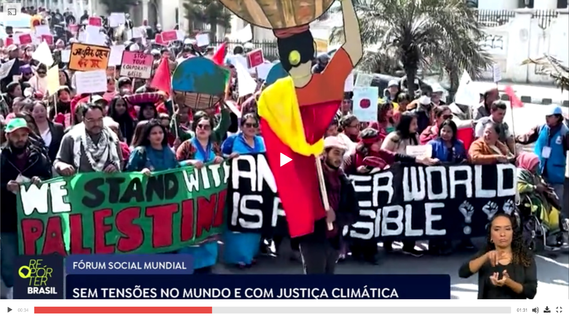 Fórum Social Mundial: Protesto por Palestina e Justiça Climática