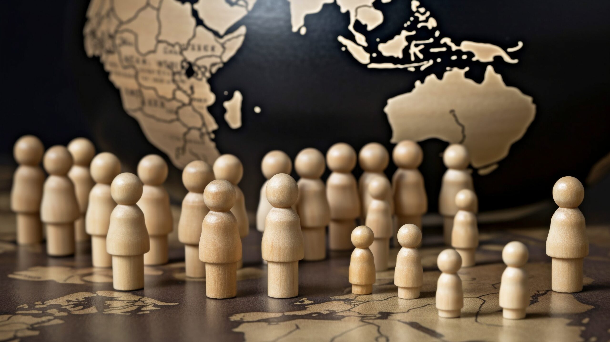 População Global: Pessoas e Migração sobre Mapa Mundi