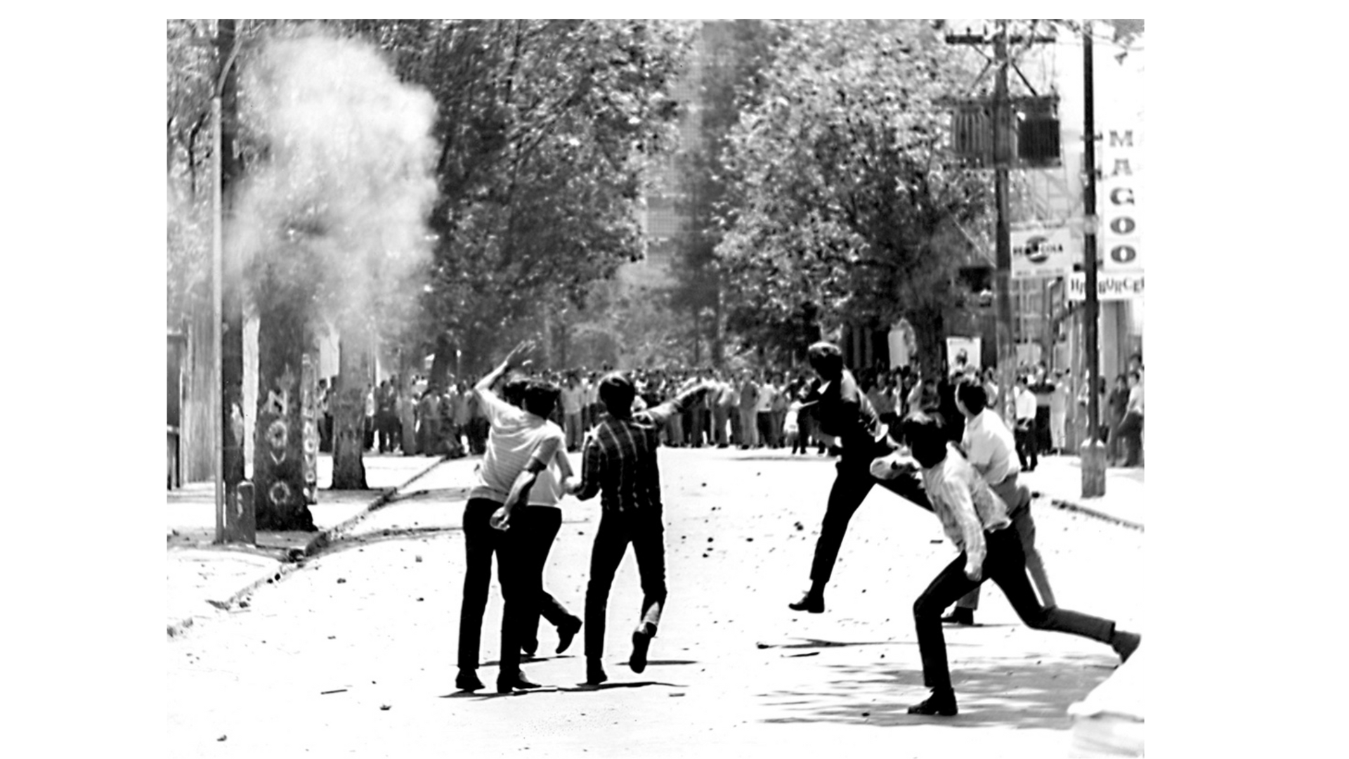 Confronto Urbano: Jovens em Protesto e Fumaça