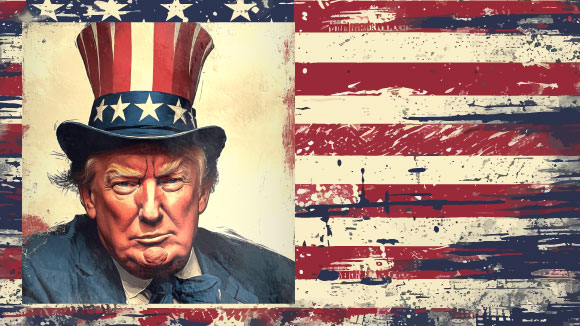 Donald Trump, Tio Sam: Bandeira Americana Desgastada