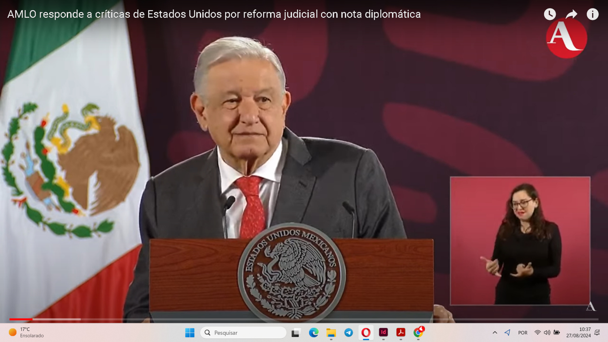AMLO responde a críticas dos EUA sobre reforma judicial.