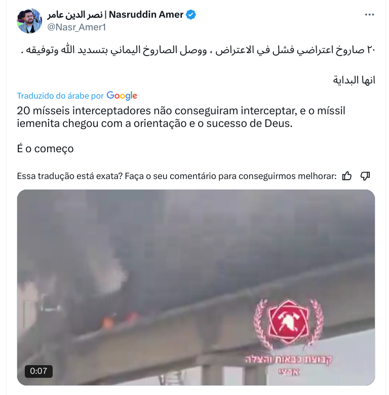 Conflito Oriente Médio: Mísseis falham, alvo iemenita atingido.