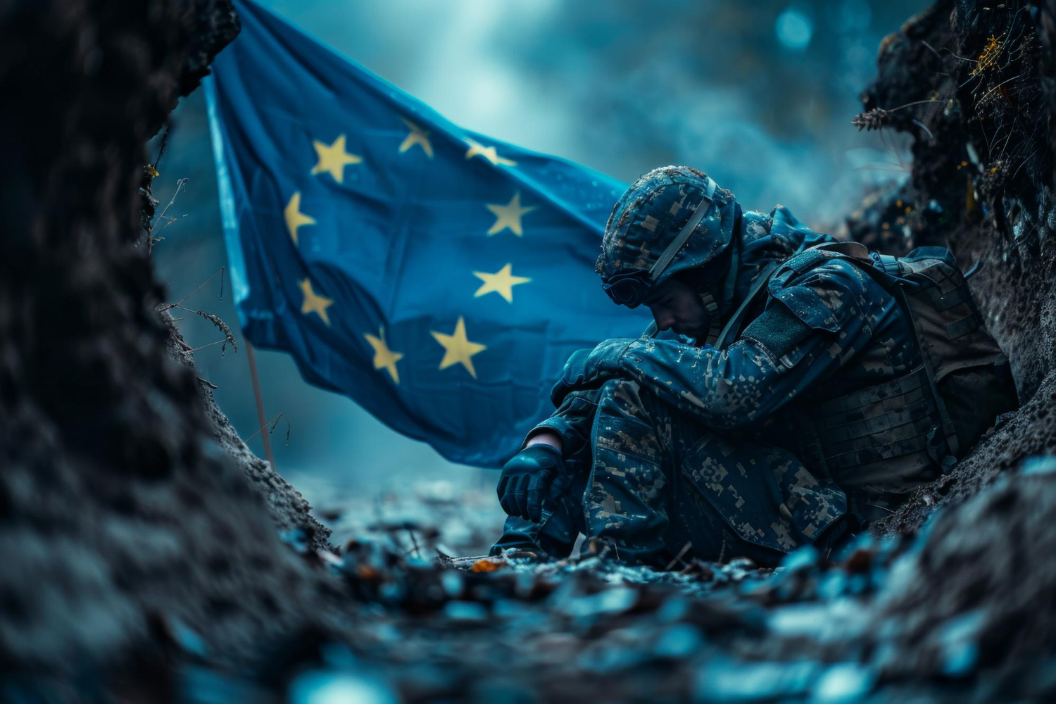 Soldado Europeu em Conflito sob a Bandeira da UE