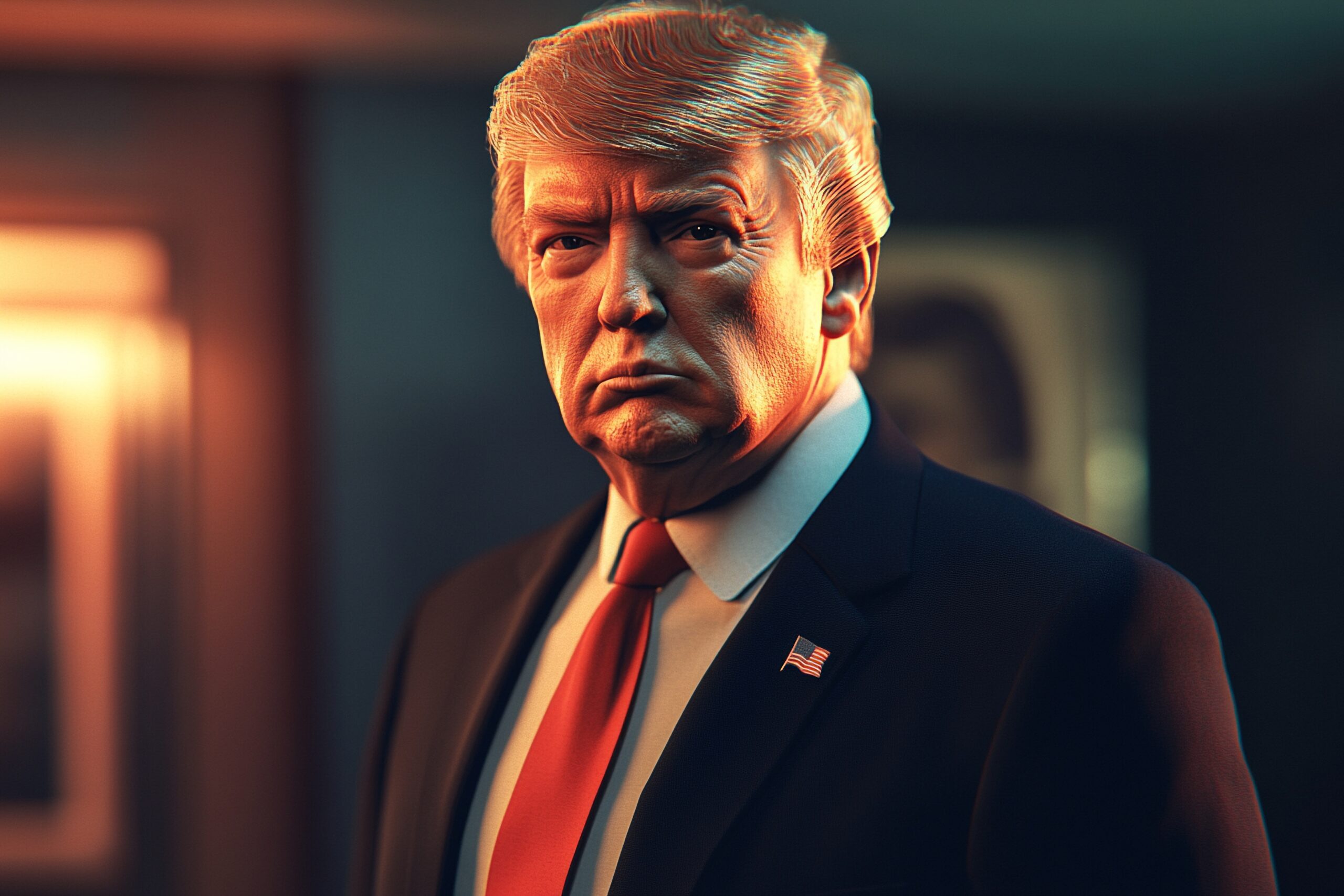 Retrato Dramático de Donald Trump com Bandeira Americana