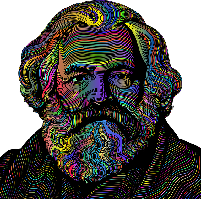 Retrato Vibrante de Karl Marx em Linhas Coloridas