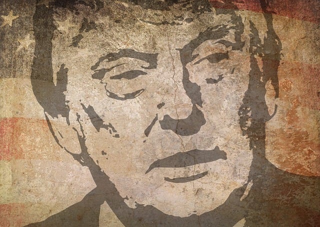 Retrato de Donald Trump: Grafite na bandeira americana desgastada