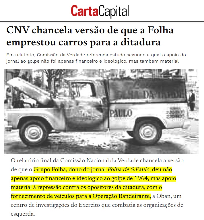 CNV: Folha emprestou carros à ditadura