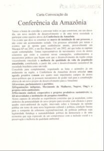 Carta Convocação da Conferência da Amazônia 