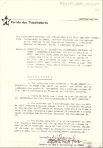 Resoluções da 1ª Reunião da Coordenação Nacional da SNEMA – Secretaria Nacional dos Ecologistas e do Meio Ambiente e Plano Emergencial para 1993 – SNEMA